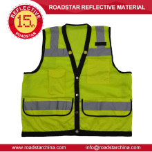 OEM ORDER warning vest with press button, black piping